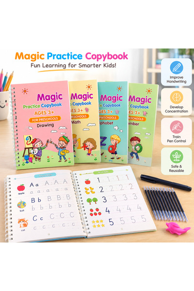 Generic كتاب تدريب الأطفال على اللغة الإنجليزية - قلم كتابة سحري مع مجموعة إع...