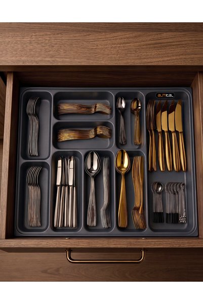 almital mobilya aksesuarları furniture accessories 55X49 Cm. 9-Compartment Anthracite Drawer Cutlery Holder Can Cut up to 51*41 cm