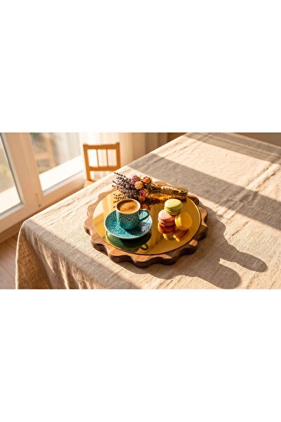 fam wood art Large Size Gold Daisy Wooden Presentation Stand, Plate, Tray, Co...