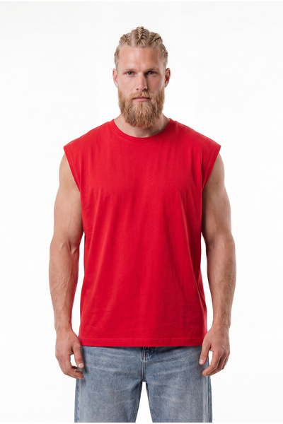 Machinist Men's Oversize Crew Neck Basic Undershirt Red