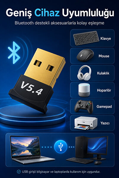 Anunnaki USB Bluetooth Dongle Pc Laptop Kablosuz Bluetooth 5.4 Adaptör V5.4 Bluetooth Aparatı