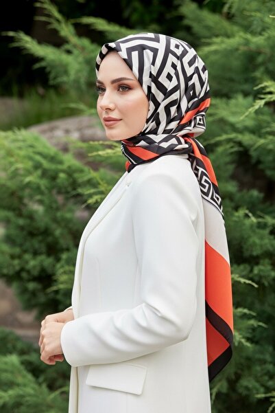 Vissona %100 Saf İpek Şal İnce Saten Vual Dokuma Geometrik Desenli 90x210 Şal