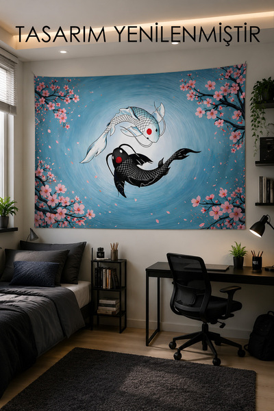 Vendini Ying Yang Koi Fish Wall Covering Wall Tapestry Wall Tapestry