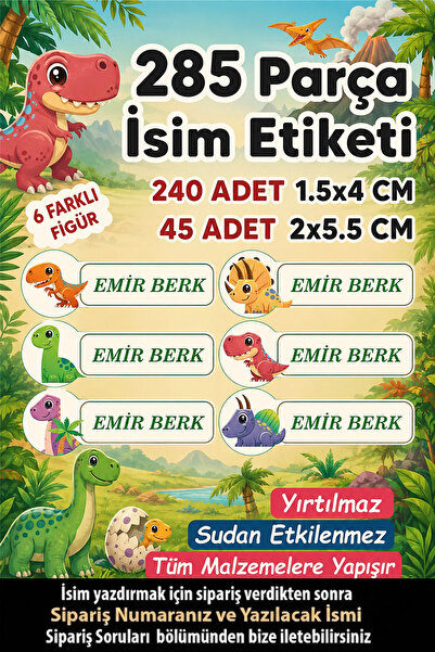 Kt Grup Okul Etiketi Kalem Defter Etiketi Sevimli Dinozorlar Özel Isimli Etik...