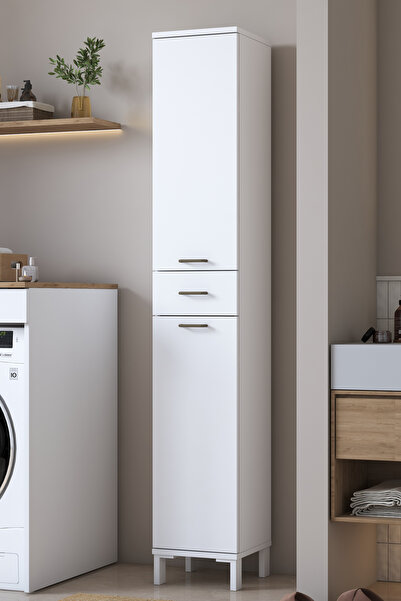 Rani Mobilya Rani KC112 Banyo Dolabı 2 Kapaklı 4 Raflı Çekmeceli Çok Amaçlı D...