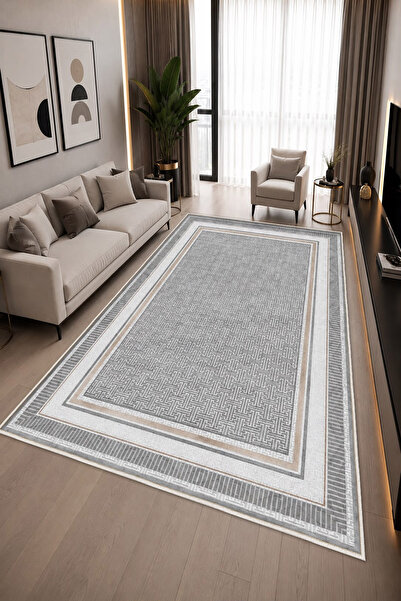 STY Home Gri Dijital Baskı Halı Kaymaz Tabanlı Yıkanabilir Halı Yolluk Salon ...