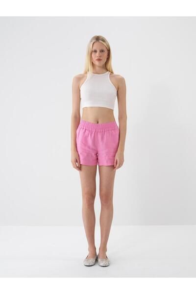 Xint Kadın Pembe Regular Fit Keten Basic Şort