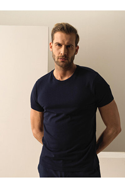 Xint Erkek Lacivert Slim Fit Pamuklu Basic Tişört