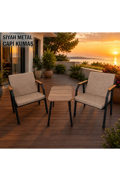 Dekoroom's DURU 1-1 BAHÇE BALKON MOBİLYASI,SEHPALI,SİYAH İSKELET,KUMAŞ RENGİ ...