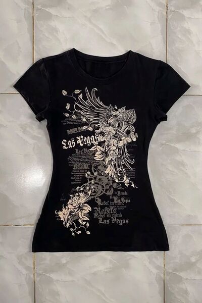 İsra Ayyıldız Moonstar Collection Siyah Las Vegas Rebels Grunge Y2K Kısa Koll...
