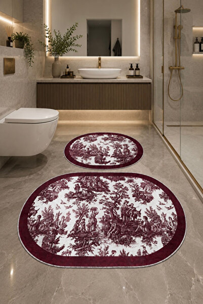 naya home Dekoratif Dijital Baskılı 2 Li Set Banyo Paspası Kaymaz Tabanlı Klo...