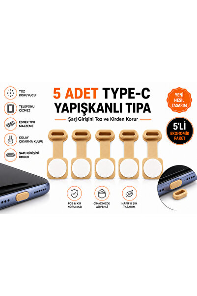 emrebilisim Krem Renk Type-C Toz Önleyici Tıpa Kaliteli Yapışkanlı Port Koruy...