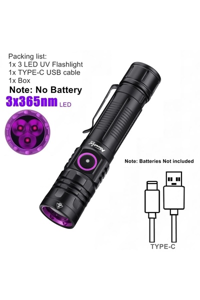 Choice 3x365nm-No-Battery 3x365nm/395nm UV LED Flashlight High Power Blacklig...