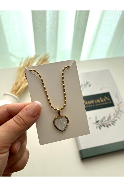 BusradanDesign Almond Chain Steel Heart Necklace 50 cm