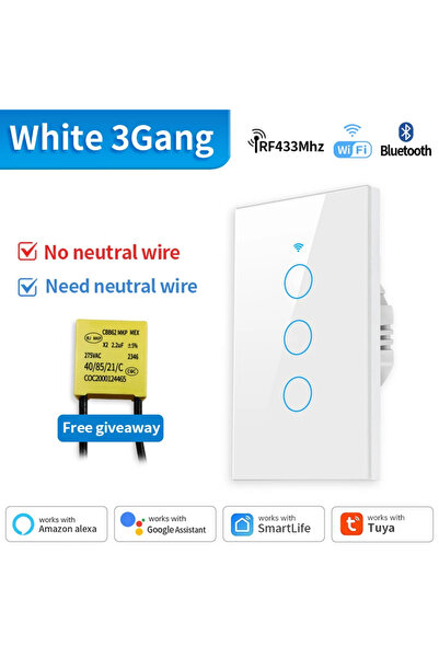 Choice12 TNCE WIFI White 3Gang TNCE Tuya WiFi+Bluetooth/Zigbee Smart Wall Swi...