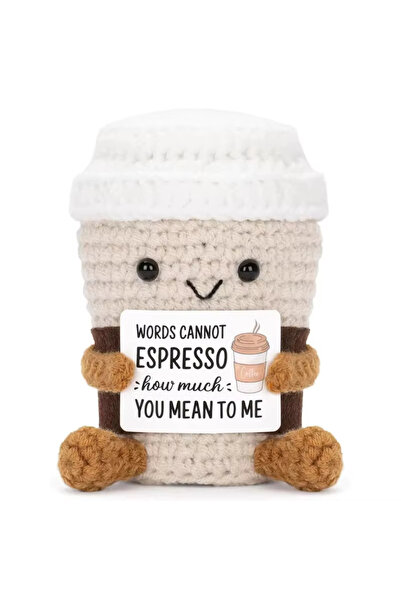 Choice cup Funny Crochet Emotional Support Coffee Doll With Card Desktop Orna...