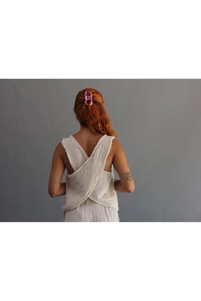 ASC SUN Women's Muslin Fringed Shorts Cross Crop Set
