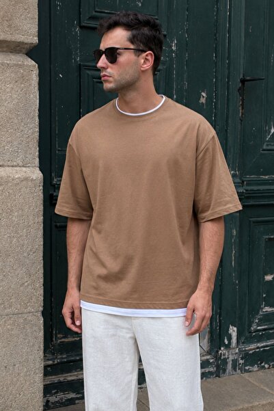 Madmext Oversize Brown Men's T-Shirt 4978