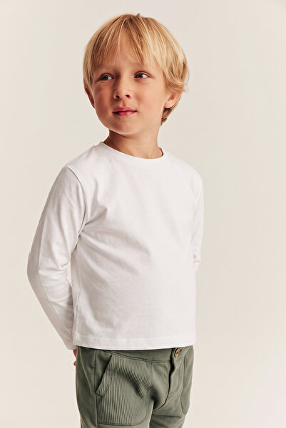 Lilabio White Cotton Boys' Long Sleeve T-Shirt