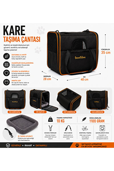 BRAVE PAWS Kare Model Dayanıklı Plastik Fileli Kedi Ve Köpek Taşıma Çantası
