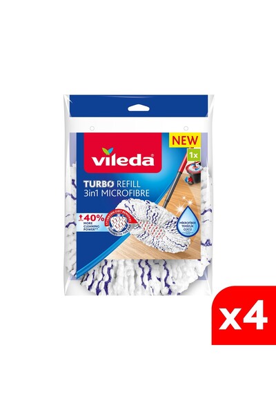 Vileda 4 Paket Turbo 3in1 Extra Pedli Mikrofiber Yedek Paspas