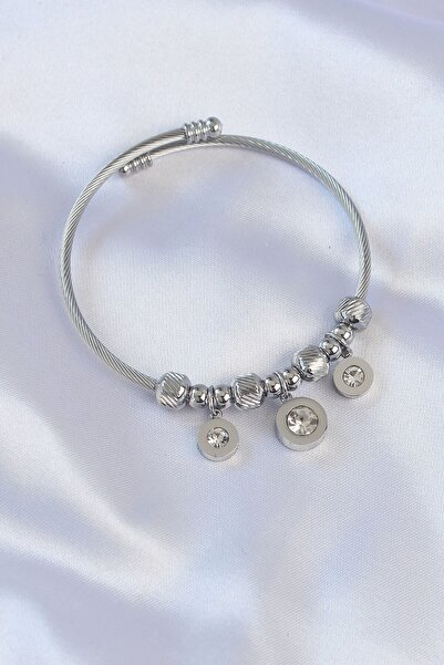 Inure Jewelry 316L Steel Silver Color Zircon Stone Model Charm Bracelet