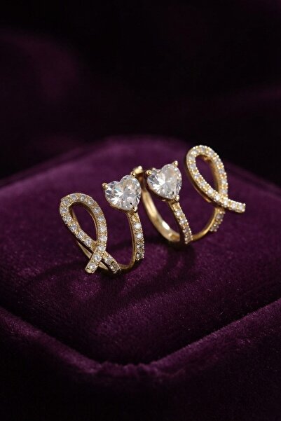 Inure Jewelry أقراط نسائية من النحاس الفضي اللون بحجر الزركون على شكل قلب