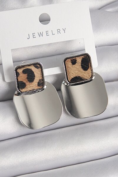 Inure Jewelry Brass Silver Color Square Plate Leopard Print Women's Earrings