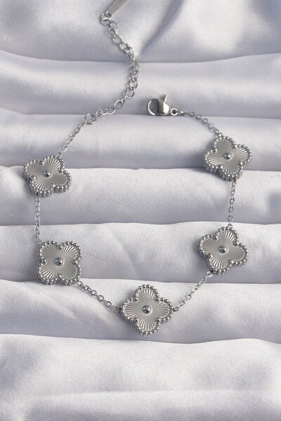 Inure Jewelry 316L Steel Silver Color Motif Clover Bracelet