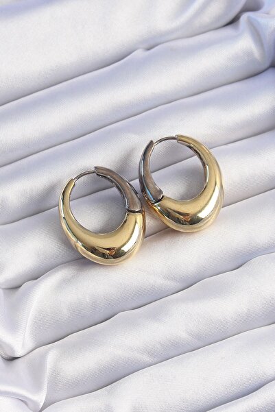 Inure Jewelry Brass Gold Silver Colored Oval Curved Earrings