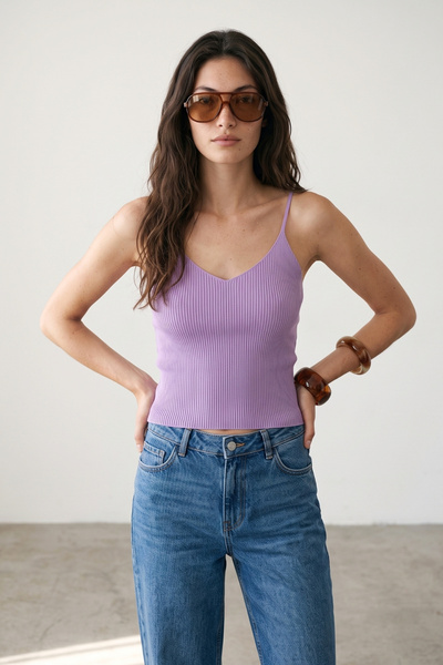 CHUBA Women's Rope Strap Ribbed Knitwear Undershirt Lilac 23S1017
