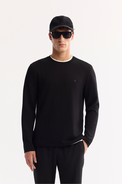 Avva Erkek Siyah Bisiklet Yaka Viskon Karışımlı Bi-Stretch Basic Regular Fit ...