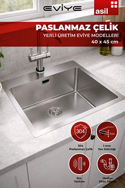 Asil Krom Paslanmaz Çelik Eviye ( AS382) 5 Yıl Garantili. Sifon Takımı Hediye