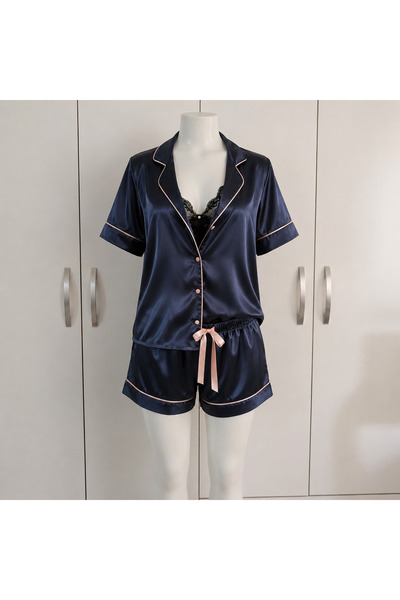 Lady Lingerie طقم بيجامة ساتان للنساء من قطعتين للمقاسات الكبيرة - قميص وشورت...