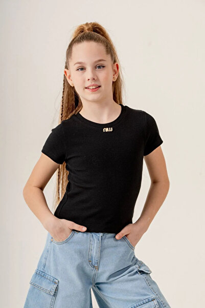 HAUSEkids 4-15 години Fisto Daisy момичешка тениска - черна