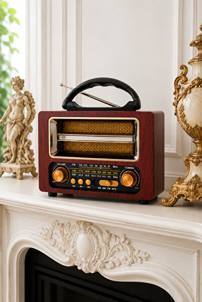 Zineets Nostaljik Radyo Fm Ahşap Görünümlü Bluetooth Hoparlör Ahşap Renk Vint...