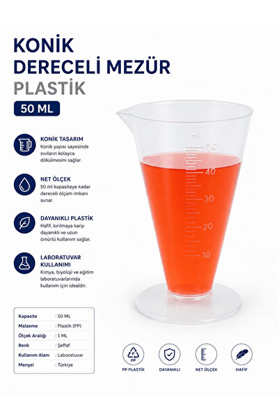 Labolist Konik Dereceli Mezür Plastik 50 ML