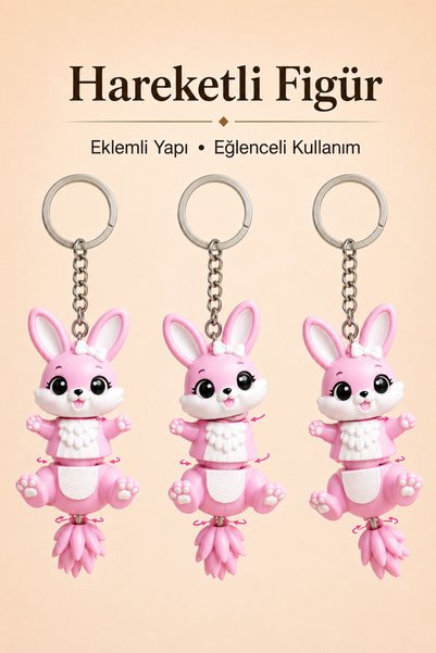 Generic Brand Cute Pink Rabbit Figured Movable Keychain – Bag and Key Accessory