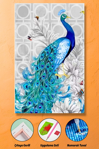 HONDEP 5d Elmas Boyama Mozaik Tablo Tuvale Gerili 40x50 Cm Tavus Kuşu-2 Puzzl...