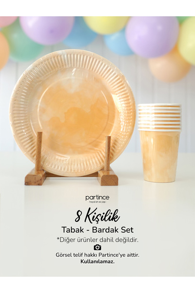 partince 8 Kişilik Makaron Somon Renkli Kullan At Karton Tabak Parti Seti