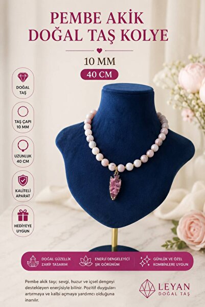 Leyandoğaltaş Leyan Doğaltaş Pembe Akik Doğal Taş Kolye 40 cm – Ok Ucu Doğal ...