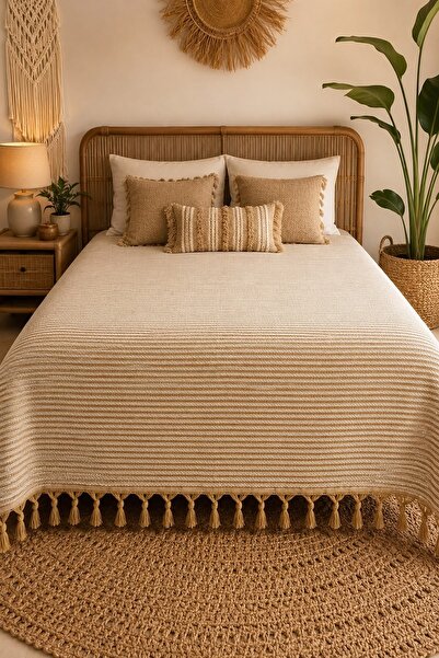 Gizo Home Hce |   Fringe Tied Bohemian Bedspread 1 Piece Modern Double Bedspr...
