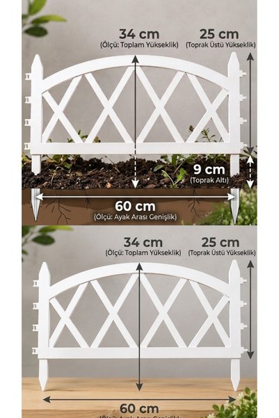 DEKOZUM GREENFLEX Plastik Bahçe Çiti Bahçe dekorasyon Çiti Panel Çit Çiçek Koruma Çiti Beyaz 1 ADET 60 CM