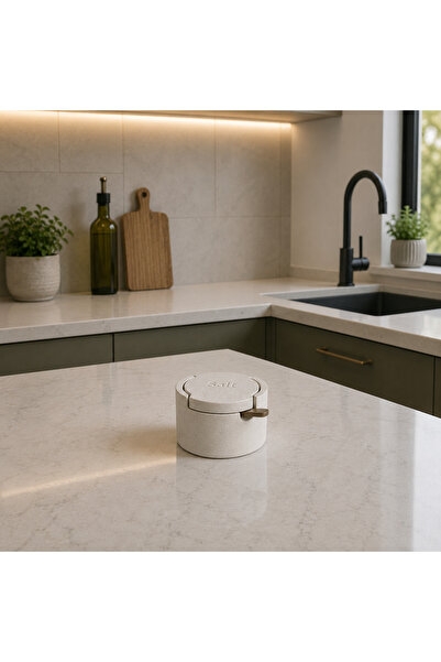 ThreeT Açık bej beton yuvarlak minimal tuzluk