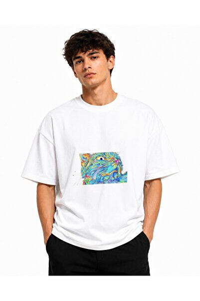 Inscriptie Ουνισέξ Βαμβακερό T-Shirt Υψηλής Ποιότητας  "Ψυχεδελική Γάτα "