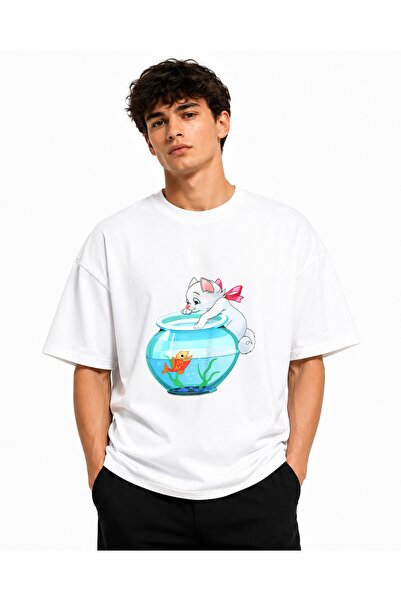 Inscriptie Unisex Βαμβακερό T-Shirt Υψηλής Ποιότητας  "Γάτα στο Νερό "
