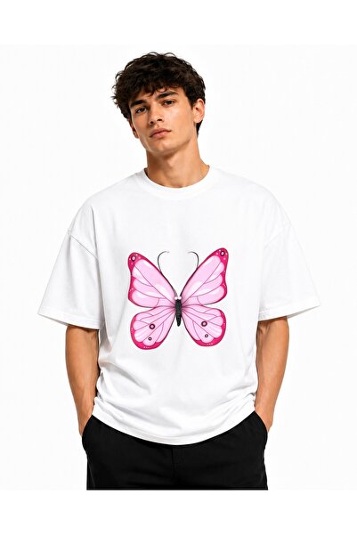 Inscriptie Ουνισέξ Βαμβακερό T-Shirt Υψηλής Ποιότητας  "Ροζ Πεταλούδα "