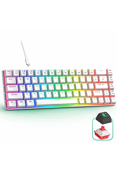 Timebox Tastatură mecanică de gaming, iluminare din spate RGB 60%, comutator ...