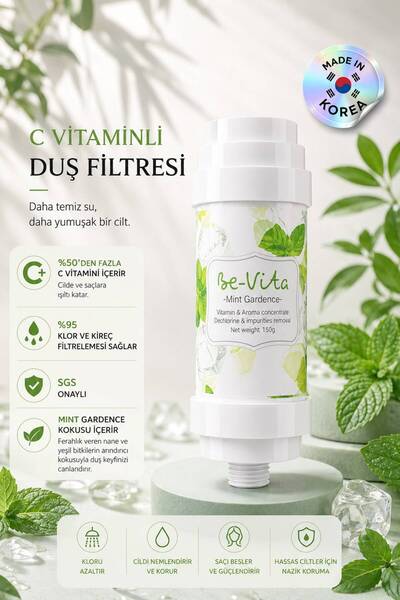 Be-Vita Mint Garden (ice) C Vitaminli Aromatik Duş Filtresi - Saç Dökülme Karşıtı, Cilt Besleyici Klor ve Kireç Arıtıcı Duş Filtresi (150gr)
