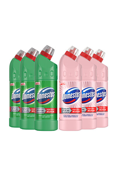 Domestos Çamaşır Suyu Beyaz Sabun Ferahlığı 750 ml x3 + Çamaşır Suyu Dağ Esintisi 750 ml x3